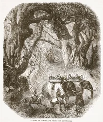 Flight of Europeans from the Mutineers, illustration from Cassell