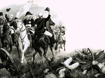 Frederick the Great, king of Prussia, with his troops in battle