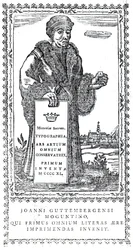 Frontispiece of Johannes Gutenberg from A Concise History of the Origin and Progress of Printing by Philip Luckombe, published 1770