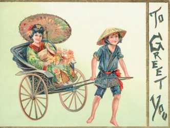 Geisha Girl Being Pulled in Cart