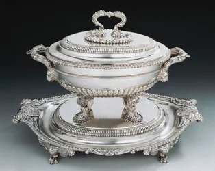 George III-style silver tureen with tray