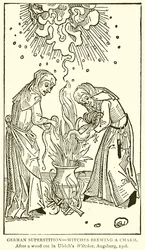 German Superstition: Witches Brewing a Charm. After a Woodcut in Ulrich
