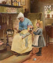 Girl Taking Flowers to Her Granny on Her Birthday