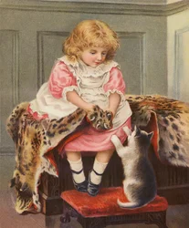 Girl with a Leopard Skin and a Domestic Cat