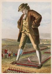 Gulliver Towers Above the Assembled Troops of Lilliput