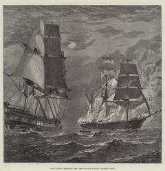 HMS Liffey rescuing the Crew of the Burning Barque Anita