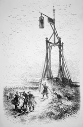 Hanging a pirate in a cage on high ground overlooking the sea