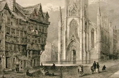 Head of West Bow, with the Assembly Hall in the mid 1800s, from 