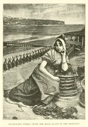 Heligoland woman, with the Rock Island in the distance