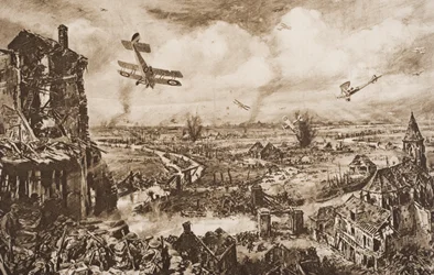 Holding up a German Attack, Armentieres, Belgium, illustration from 