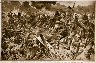 Hooded British Territorials Charging the German Trenches at Loos, September 25th, 1915, 1914-19