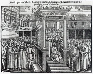 Hugh Latimer (c.1485-1555) Preaching before King Edward VI (1537-53) at Westminster in 1547, from 
