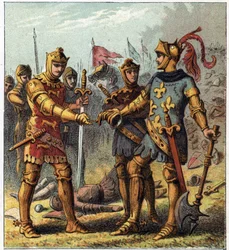 Hundred Years War: Battle of Poitiers (1356). The King of France John II the Good acknowledged his defeat and went to Edward Plantagenet of England.