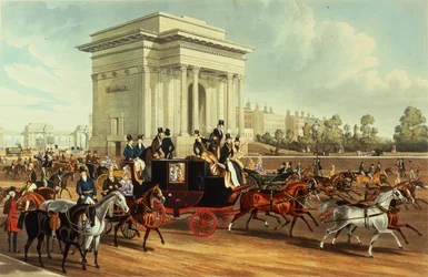 Hyde Park Corner, after James Pollard, published by Ackermann