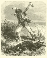 Indian scalping his dead enemy