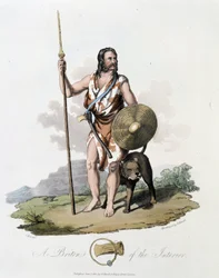 Inhabitant of the British Isles and his dog - in “Celts and Goths, customs of the inhabitants of the British Isles of the early 6th century and of the Gothic nations of the west coast of the Baltic”, by S. R. Meyrick and Ch. Smith