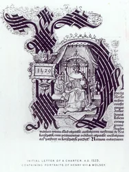 Initial Letter of a Charter Containing Portraits of Henry VIII and Wolsey, 1529
