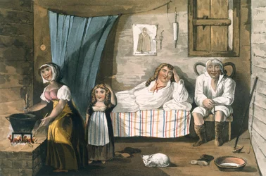 Inside a Cottage, from A Picturesque Tour of the English Lakes by T.H. Fielding and J. Walton, published by R. Ackermann, London, 1821