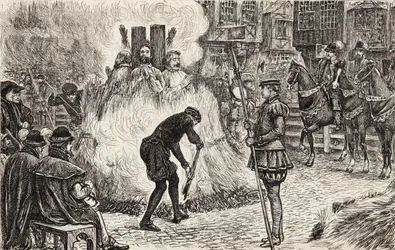 John Bland, John Frankesh, Nicholas Sheterden and Humphrey Middleton Burnt Alive for Heresy in the 16th Century, c.1865