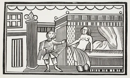 Joseph and his mistress, illustration from Chap-books of the Eighteenth Century by John Ashton, pub. 1882
