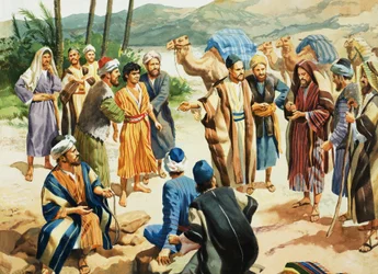 Joseph being sold for 20 pieces of silver