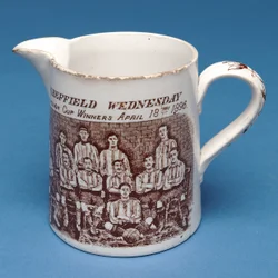 Jug decorated with the Sheffield Wednesday team, 1896 (ceramic)