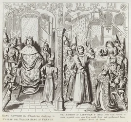 King Edward III sends his Challenge to Philip de Valois King of France, the Bishop of Lincoln & others, who had vowed to wear a Patch over one Eye until they had performed some Gallant Deed of Arms