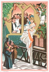 Lady being serenaded by musicians