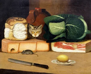 Larder Still Life with a Cat Hunting a Mouse, c.1840