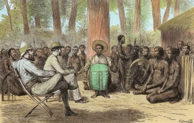 Lieutenant Verney Lovett Camerons Reception by Katende, engraved by Horace Harral