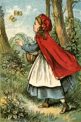 Little Red Riding Hood catching butterflies
