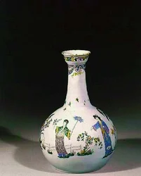 Liverpool water-bottle with enamelled chinoiserie decoration, c.1750