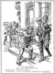 Lloyd George and Bonar Law at the Coalition Golf Club, Fearful of the Anti-Waste League, Have to Forgo the Luxury of Caddies. December, 1920
