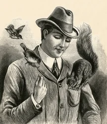 Man Feeding a Squirrel and Birds