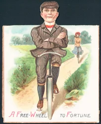 Man and Lady Cycling Down Country Lane, Card