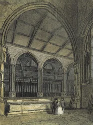 Manchester Cathedral, View across the Choir and Baptistry, from Ely Chapel