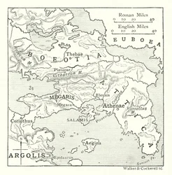 Map Including Attica, with Salamis and Aegina, Boeotia, Megaris, and Part of Corinthia and Argolis