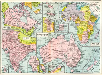 Map of British possessions in 1914 at the outbreak of WWI