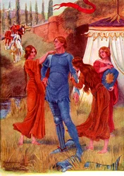 Medieval Knight, Morning Star Being Readied for Battle