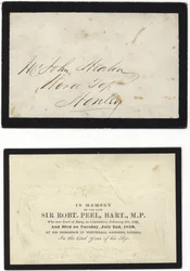 Memorial card in memory of the late Sir Robert Peel