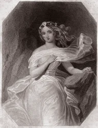 Miranda (The Tempest) in - Gallery of the women of Shakespeare, collection of forty-five serious portraits by early London artists, enriched by critical and literary notices around 1838