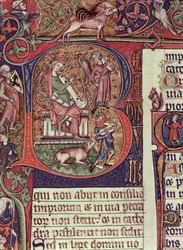 Historiated Initial B from the Peterborough Psalter depicting King David playing the harp, English, c.1310-20
