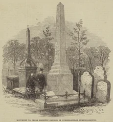 Monument to Defoe recently erected in Bunhill-Fields Burying-Ground