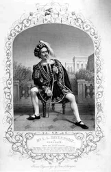 Mr E.L. Davenport as Benedick, Act II Scene 3, in Much Ado About Nothing, by William Shakespeare from a daguerreotype by Paine of Islington