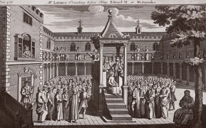 Mr. Latimer preaching before King Edward VI at Westminster, illustration from Foxe