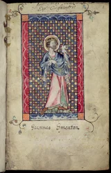 St. Edmund, miniature from the Macclesfield Psalter, Use of Sarum, East Anglia, c.1330