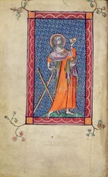 St. Andrew, miniature from the Macclesfield Psalter, Use of Sarum, East Anglia, c.1330