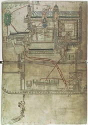 Plan of Canterbury Cathedral and the Plumbing System, from the 