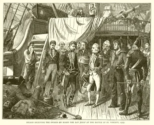 Nelson receiving the Swords on Board the San Josef at the Battle of St. Vincent, 1797