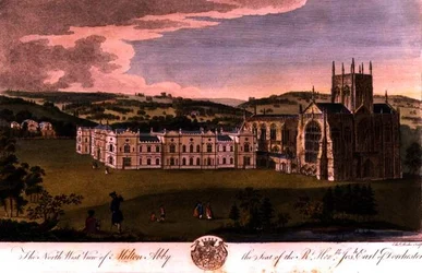 North-west view of Milton Abbey, seat of the Right Honourable Joseph, Earl of Dorchester, engraved by Edward Rooker